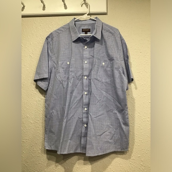 Johnston & Murphy Men’s XXL Short Sleeve Button-Up Shirt Blue Check Smart Casual - Picture 1 of 5